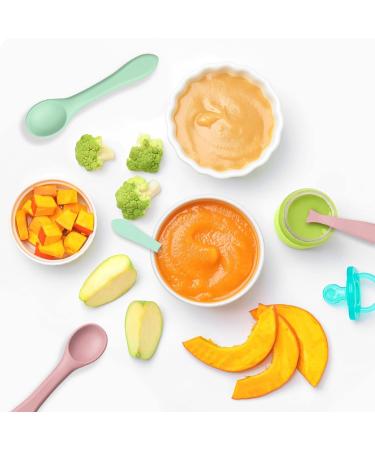 2Pcs Silicone Baby Weaning Spoons Set - Toddler Feeding Training Cutlery (Morandi Pink/Green) - Buy Online on GoSupps.com