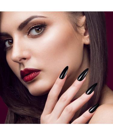 84 Piece Black Glossy Stiletto False Nail Tips Kit - Long Full Cover Fingernails for Salon & DIY Nail Art - Includes Files Sticks - 12 Sizes for Women and Girls - Buy Online on GoSupps.com