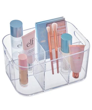 STORi Bliss 5-Compartment Plastic Cosmetic Organizer | Clear | Rectangular Divided Makeup Bin & Vanity Storage Caddy with Pass-Through Handles | Round Corner Design | Made in USA 5-Compartment Clear