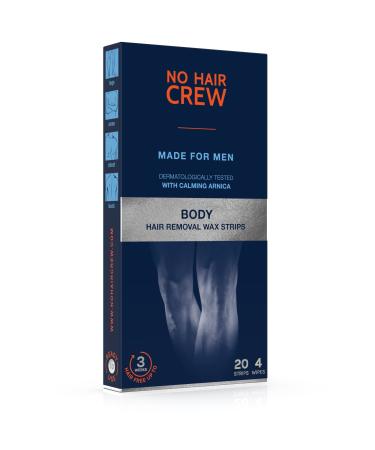 NO HAIR CREW Body Wax Strips   High Performance Wax Strips Made for Men  20 strips & 4 soothing cleansing wipes