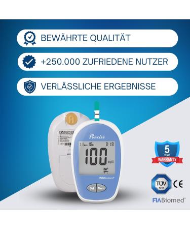 Fiabiomed Precisa - Certified Blood Sugar Measuring Device Set with 100 Test Strips & Lanzetten | High-Precision Diabetes Monitor for Home Use - Includes Stechhilfe & Carrying Case - Buy Online on GoSupps.com