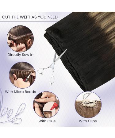 LAAVOO Weft Extensions - Real Hair for Sewing - Balayage Brown & Blonde - 40cm 100g #1B/4/27 - Buy Online on GoSupps.com