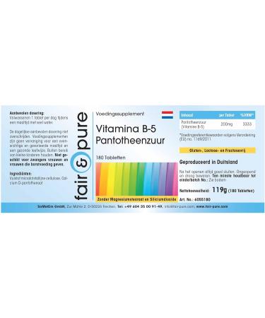 Fair & Pure Vitamin B5 Pantothenic Acid 200mg - Vegan - 180 Tablets - Buy Online on GoSupps.com