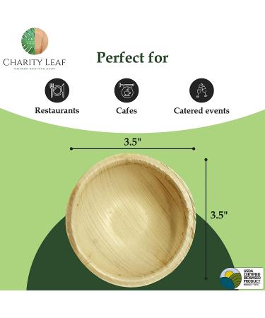 Charity Leaf Disposable Palm Leaf 3.5" Round Mini Bowl (25 pcs) Dipping Bowls | Bamboo Like| All Natural and Biodegradable | Charcuterie Boards  BBQs  and Parties 3.5" Round Bowls (25 pcs) - Buy Online on GoSupps.com