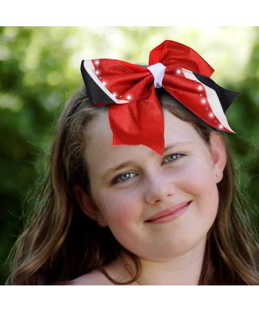 Glitter Red Cheer Bows - Set of 8 Large Shiny Rhinestone Black Hair Bows for Girls - Ideal for Cheerleaders, Softball, and Sports - Handmade Ponytail Holders - Buy Online on GoSupps.com