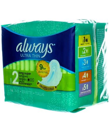 Always Size 2 Ultra Thin Long Super Pads - 16 Count | Absorbent & Comfortable - Buy Online on GoSupps.com