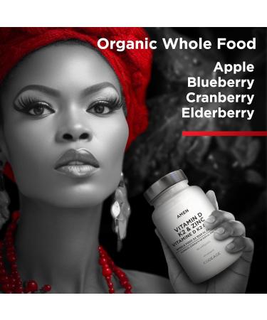 Amen Vitamin D3 K2 & Zinc Supplement - 2-Month Supply - Immune & Bone Health Energy Metabolism Skin & Tissue Support Whole Food With Apple Blueberry Cranberry Elderberry - Non-GMO - 60 Capsules - Buy Online on GoSupps.com