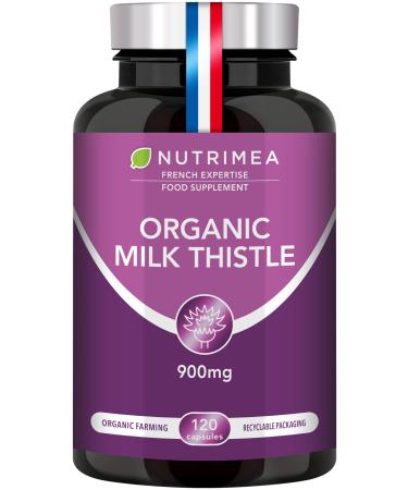 Organic Milk Thistle - Pure Seed Powder Excipient Free - Triple Action Liver Supplement: Detoxify Protect & Strengthen - 120 Vegan Capsules - High Strengh - French Expertise - Nutrimea