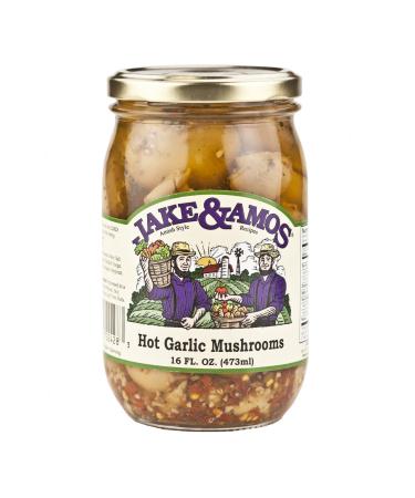 Jake & Amos Pickled Hot Garlic Mushrooms, 16 Oz. Jars (Pack of 2)