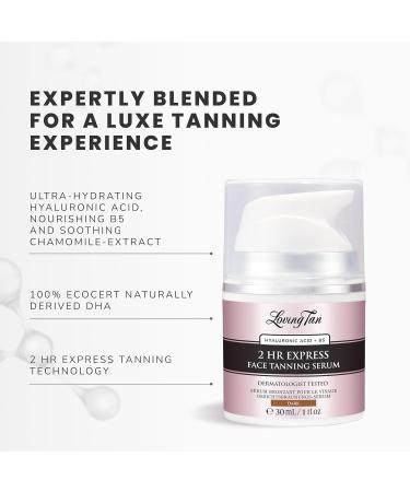 Loving Tan NEW 2 Hr Express Face Tanning Serum Dark - Hydrating Natural-Looking Glow Sunless Self Tanner Dermatologist Tested Lightweight Naturally Derived DHA Vegan & Cruelty-Free - 1 fl oz - Buy Online on GoSupps.com