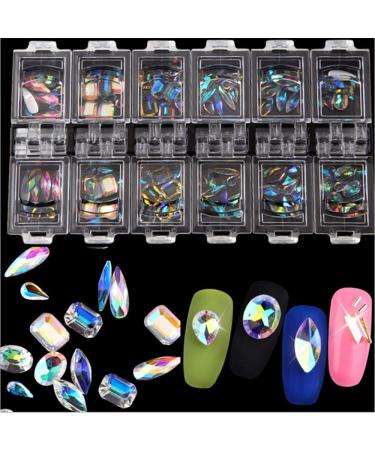 12 Grid Colorful Nail Rhinestones AB Diamond Marquise Glass Stones - Nail Art Decorations - Buy Online on GoSupps.com
