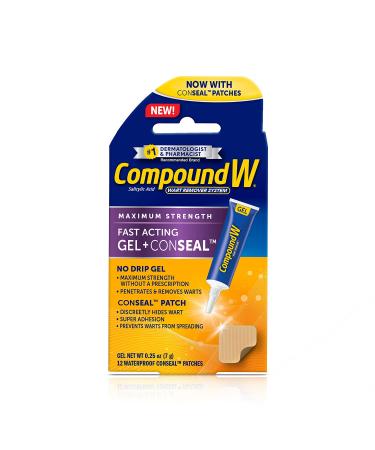 Compound W Maximum Strength Fast Acting Gel Wart Remover with 12 ConSeal Patches, 0.25 oz 0.25 oz Gel + ConSeal Patches