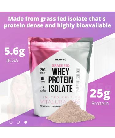 Vitalura Labs Grass-Fed Whey Protein Isolate - 25g Protein per Serving NSF Certified Tiramisu Flavor No Fillers Easy Digesting 15 Servings - Shop Internationally - Buy Online on GoSupps.com
