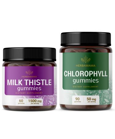 HERBAMAMA Milk Thistle and Chlorophyll Kit - Bundle of Milk Thistle Gummies & Chlorophyll Gummies - Vegan Non GMO Gelatin-Free - 2 Pack