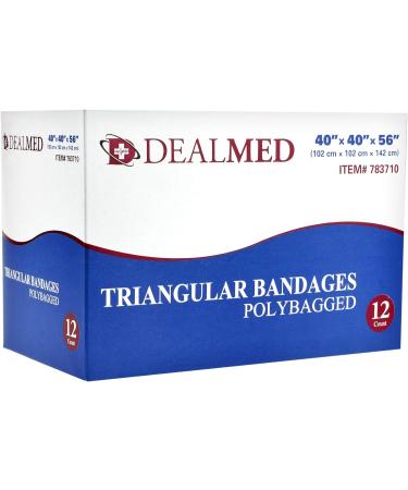 Dealmed Latex-Free Triangular Bandages 12 Pack - Cotton Compression Bandage Wrap with Safety Pins for First Aid Kit - 40x40x56 Inch - Ideal for Medical Facilities - Buy Online on GoSupps.com