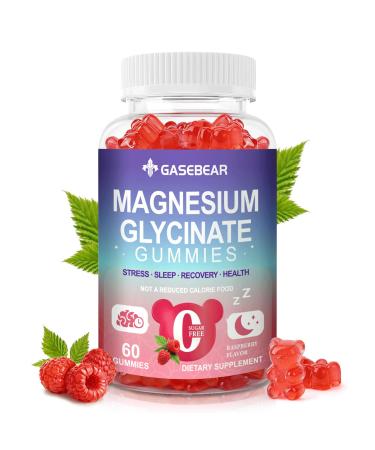 GASEBEAR Magnesium Glycinate Gummies 400mg Sugar Free Vegan Magnesium Supplement for Adults & Teens with L-threonate B6 Sodium & Omega-3 for Sleep Muscle Bone & Memory 60 Raspberry Chewables