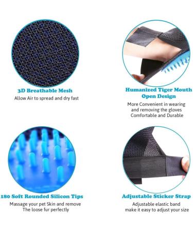 Dog Grooming Glove/Pet Brush Glove Hair Removal Mess-free Grooming with 260 TipsDog Cats Rabbits & Horses with Long/Short/Curly Hair (Blue Right Hand) - Buy Online on GoSupps.com