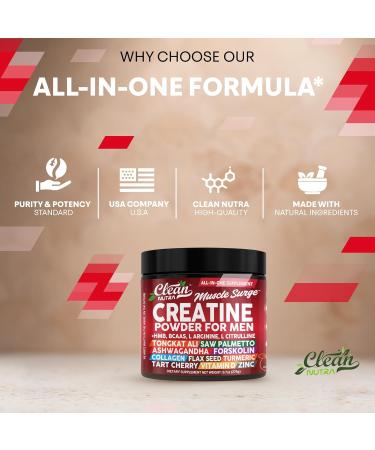 Clean Nutra Creatine Powder for Men + HMB BCAA L Arginine L Citrulline Tongkat Ali Saw Palmetto Ashwagandha Collagen Flax Seed Turmeric Preworkout Stevia Nitric Oxide L Glutamine Amino Acids - Buy Online on GoSupps.com