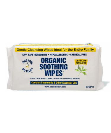 Dr Butlers Organic Soothing Wipes  All Natural, Hypo-Allergenic Wipes Safe to use during Hemorrhoid Treatment to Help Moisturize and Soothe Dry Sensitive Skin with Chamomile and Essential Oils* (1 Pack  60 Count)