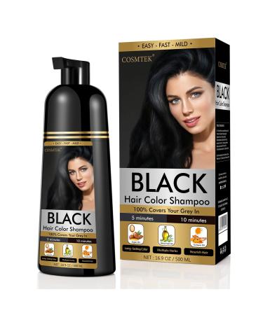 COSMTEK Black Hair Dye Shampoo Permanent for Men&Women Hair Color Shampoo for Gray Hair Coverage and Beard 3-In-1 Shampoo for Color Treated Hair Lasts 30 Days/500ml/Ammonia-Free/Natural herbal Ingredients.