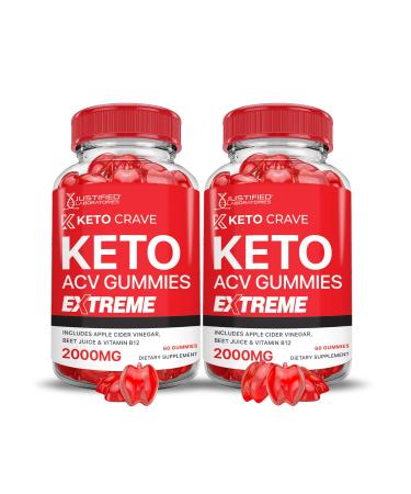 (2 Pack) Keto Crave Keto ACV Gummies Extreme 2000MG Keto Crave Keto Gummies Advanced Formula Apple Cider Vinegar with Pomegranate Beet Juice Powder B12 Vegan Non GMO 120 Gummys 90 Count (Pack of 2)