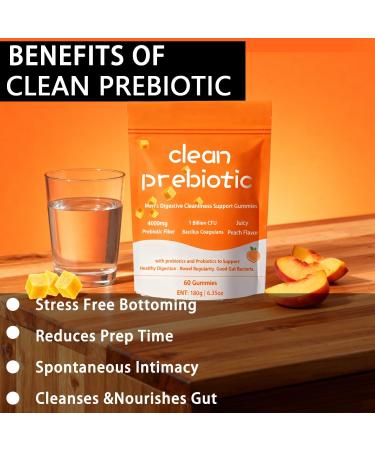 Elunara Clean Prebiotic Fiber Gummies for Men Peach Flavor Pre+Probiotic Fiber Gummies Men's Digestive Cleaning Support Gummy Men Prebiotic Supplement for Digestive Gut Health 60 Gummy - Buy Online on GoSupps.com