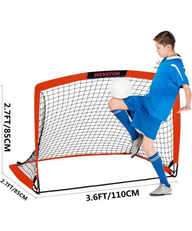 WEKEFON Set of 2 Portable 3.6'x2.7' Soccer Goals with Carry Bag - Foldable Pop Up Net for Kids and Youth Soccer Practice in Orange - Buy Online on GoSupps.com