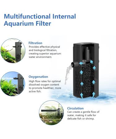 Hygger Aquarium Internal Filter 220L/H - 3W Turtle Filter with Adjustable Flow & Ceramic Filter Balls for 20-40L Aquariums - Buy Online on GoSupps.com