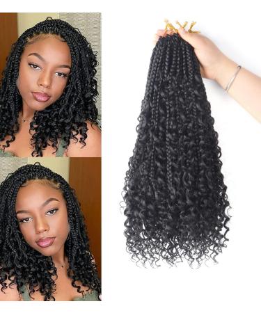 8Packs Goddess Box Braids Crochet Hair With Curly Ends 14inch Pre-looped Bohomian Crochet Box Braids Synthetic Braiding Hair Extensions (14 Inch 1B) 14 Inch(Pack of 8) 1B