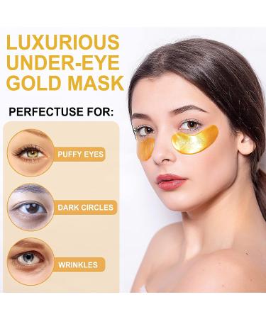 24K Gold Under Eye Patches - Eye Mask for Dark Circles, Puffiness, Wrinkles, and Fine Lines - 15 Pairs with Hair Clips - Buy Online on GoSupps.com