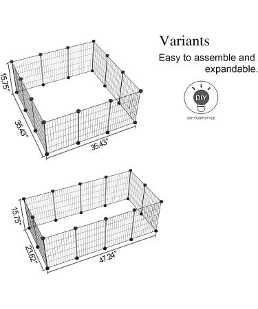 C&AHOME 12 PCS Pet Playpen for Guinea Pigs, Puppy - Portable Indoor Exercise Cage Fence for Small Animals - DIY Metal Yard Fence - Black - Buy Online on GoSupps.com