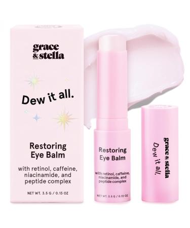 grace & stella Under Eye Brightener Balm Stick - Travel Size Toiletries - Retinol & Caffeine Eye Cream for Dark Circles Puffiness Wrinkles - Restore and Hydrate - Vegan Skincare (0.13oz / 3.5g) Restoring Eye Balm (3.5g /