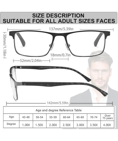 Litima Men's Reading Glasses - 3-Piece Set Rectangle Frame Spring Hinge Blue Light Filter UV Protection Gray/Leopard Pattern - Visual Aid 1.25x - Buy Online on GoSupps.com