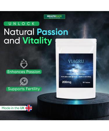 Viagru 200mg High Dose Blue Tablets for Men and Women - Performance Enhancing Aphrodisiac - Stay Harder for Longer - Vegan and Vegetarian - Natural and Safe - 30 Tablets - Buy Online on GoSupps.com