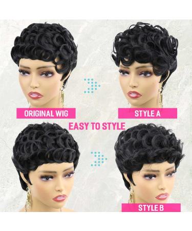 Flandi Short Pixie Curly Wigs for Black Women - Natural Black Synthetic Hair 1B# - Buy Online on GoSupps.com