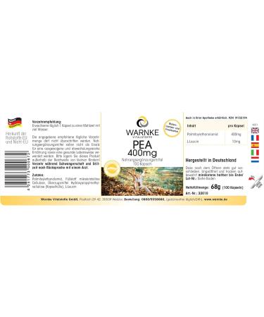 PEA 400mg - with 400mg palmitoylethanolamide per capsule - 100 capsules - highly dosed - vegan | Warnke Vitalstoffe - Quality from German pharmacies - Buy Online on GoSupps.com