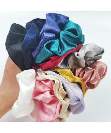 12 PCs Silk Satin Hair Gum Scrunchie Set - Colorful Monochrome Traceless Hair Ties for Women & Girls | Perfect Pferdeschwanz Holders - Buy Online on GoSupps.com