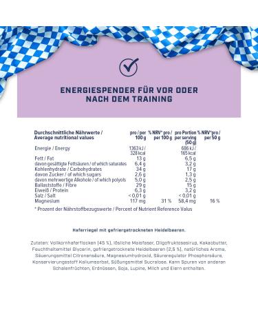 Energybody Bavarian Bar Blueberry - 24x50g Energy Bar | Carb Bar for Endurance & Strength Training | No Chocolate Ideal for Leisure & Professional Use - Buy Online on GoSupps.com