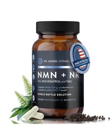 Mt. Angel Vitamins NMN Supplement + NR with Resveratrol & TMG, Dual NAD+ Precursors for Cellular Energy & Healthy Aging, 60 Capsules
