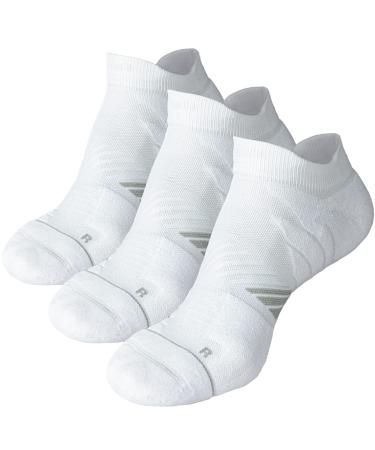 No Show Running Athletic Anti-Blister Wicking Coolmax Socks, Seamless Anti-odor Large 3 Pairs White Style 2