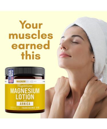 Magnum Solace Nighttime Magnesium Lotion with Arnica Soothing Relief & Relaxation Highly Concentrated Magnesium for Muscles & Joints Apply to Legs or Feet Before Bed Skin-Friendly - Buy Online on GoSupps.com