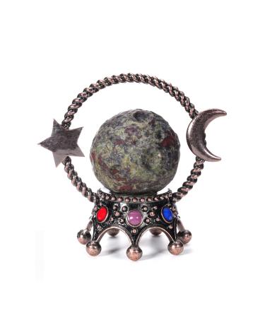 JOVIVI 40mm Raw Dragon Blood Jasper Crystal Ball Rough Stones Crystal Gemstone Divination Sphere Planet With Bronze Star Moon Chakra Stand for Healing Wicca Feng Shui Meditation Home Decoration Dragon Blood Jasper Ball