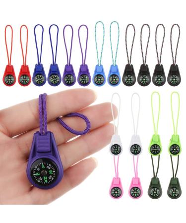 20 Pieces Mini Survival Compass Zipper Pull Slider Multi-Color Outdoor Camping Hiking Pocket Compass Liquid Filled Compass for Emergency Survival Kits Watchband Paracord Bracelet Necklace Key Chain