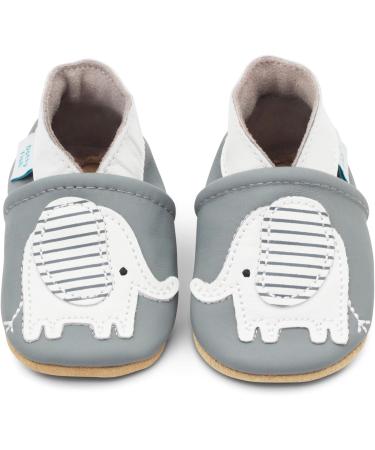 Dotty Fish Soft Leather Baby Shoes | Non Slip | Animal Designs | Boys & Girls | 0-6 Months to 4-5 Years | Grey Elephant - Buy Online on GoSupps.com