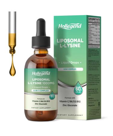 Liposomal L-lysine 1000MG Liquid Drops Lysine Supplement for Women & Kids with Vitamin C B6 D3 B12 & Zinc Gluconate Skin & Lip Health Immune & Collagen Production Support Lemon Flavor 2 fl oz 2 Fl Oz (Pack of 1)