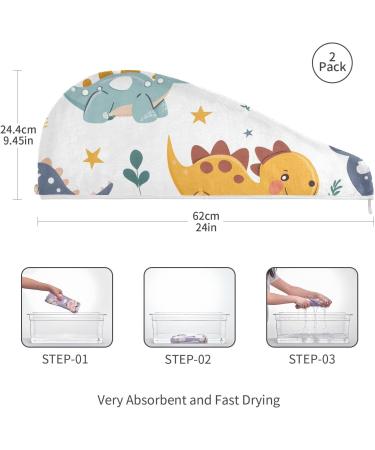 Cute Dinosaur Hair Towel 2 Pack - Super Absorbent Quick Dry Hair Turbans for Women & Girls - Buy Online on GoSupps.com