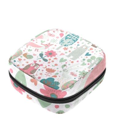 Menstruation pad bag with zipper women's napkin bag tampons collecting bags for women and girls (cute animal-fox rabbit pattern)