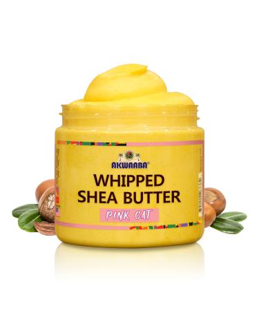 AKWAABA Whipped Shea Butter (Pink Cat) 12 oz - Body & Hair Moisturizer - With Raw Shea Butter from Ghana - Rich Vitamins A and E - Natural Yellow