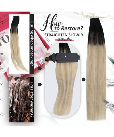 Moresoo Human Hair Extensions Tape in Balayage #1B/18/60 20 Inch - Natural Black to Ash Blonde with Platinum Blonde Highlights - 20 Pieces/50g - Buy Online on GoSupps.com