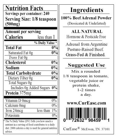 Argentine Beef Adrenal Powder Grass Fed & Finished 4.2 Ounce - Buy Online on GoSupps.com